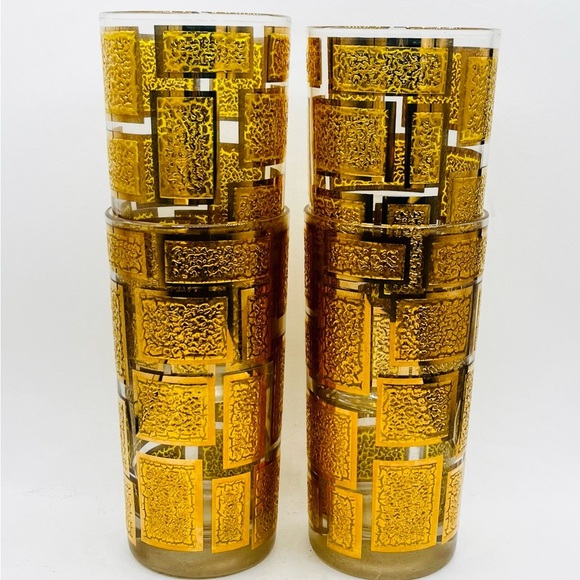 Culver Mid-Century 22-Karat Gold Embossed 4 Highball Glasses EUC - Picture 3 of 3